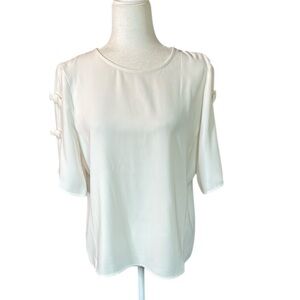 Ann Taylor White Women's Top with Bow detail Size M
